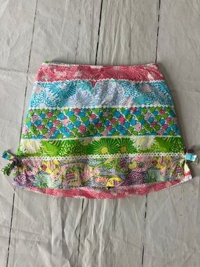 Lilly Pulitzer Colorful Striped Floral-Print Mini Skirt lagooney patch size 10